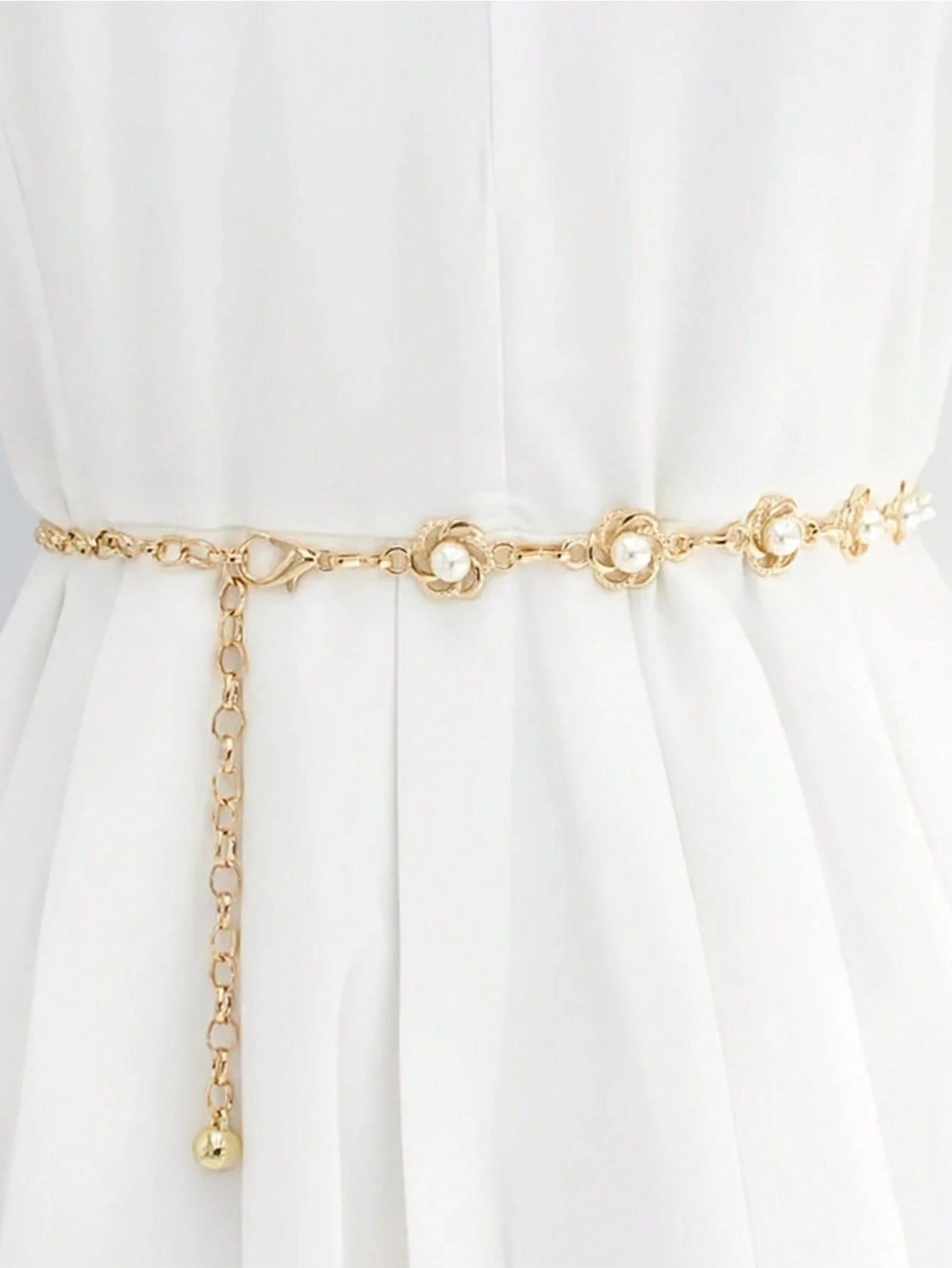 Pearl Flower Waist Chain for Women, Versatile Fashionable Waist Belt