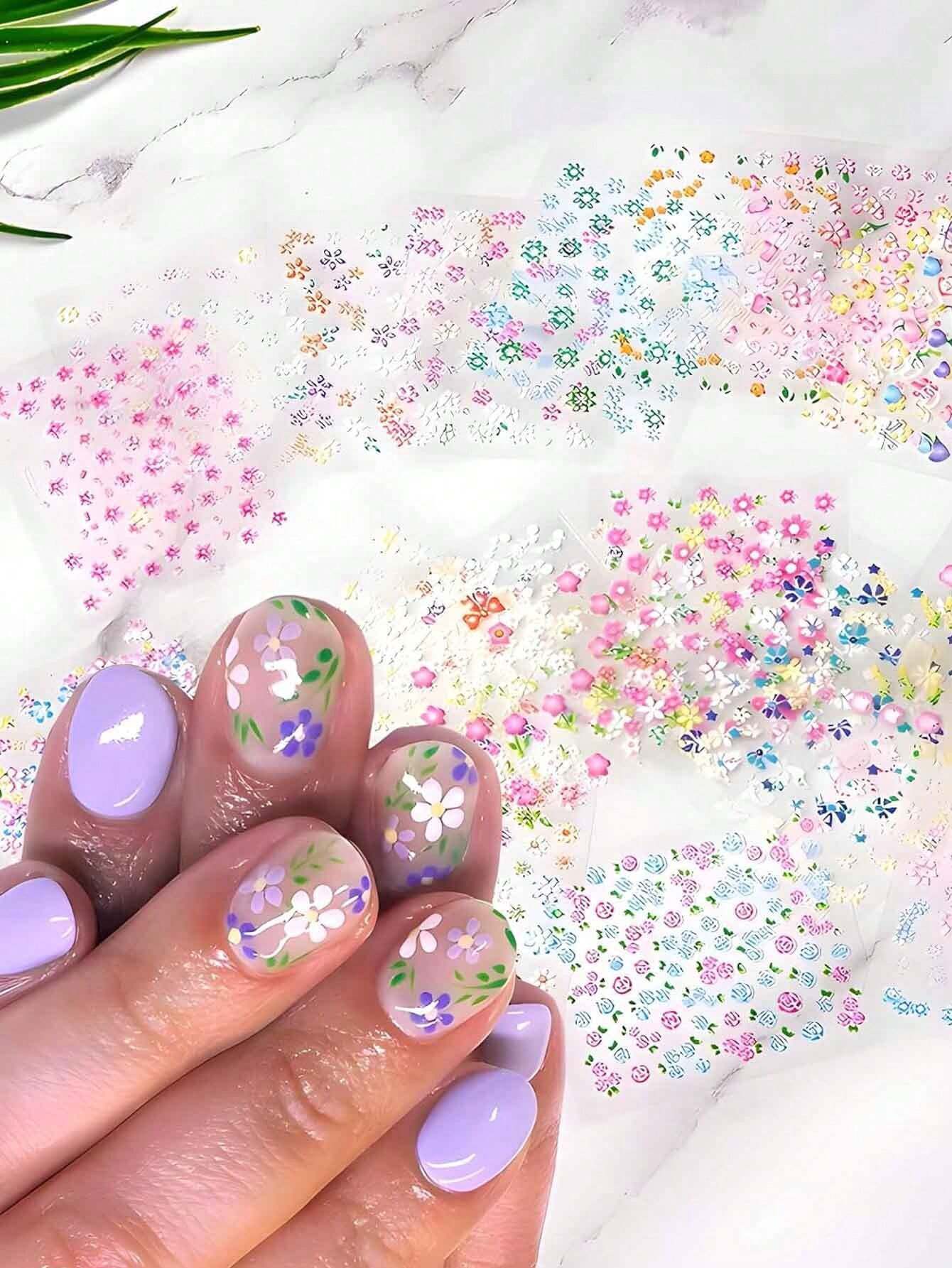30 sheets of colorful 3D flower nail stickers for nail art