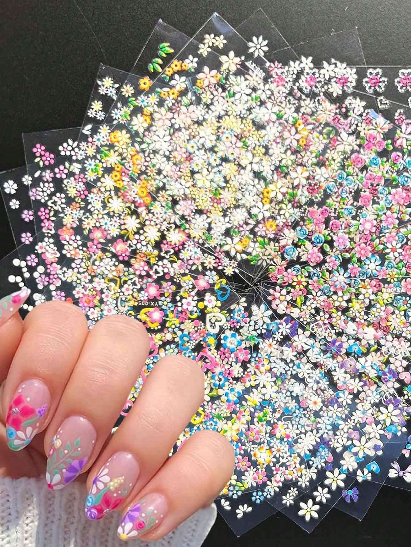 30 sheets of colorful 3D flower nail stickers for nail art