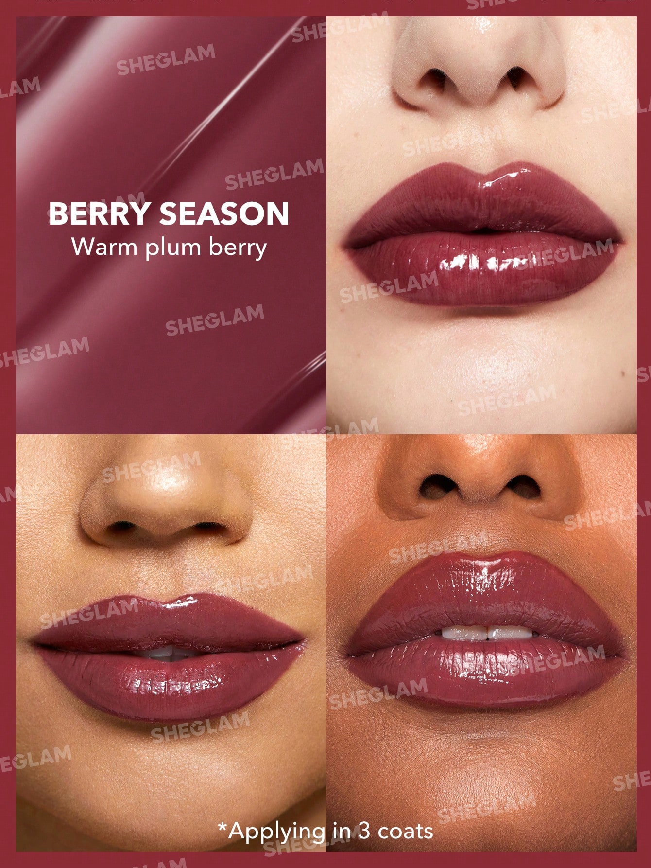 SHEGLAM ملمع شفاه Pout-Perfect Shine-ملمع شفاه قوي مرطب بنكهة التوت-غير لاصق
