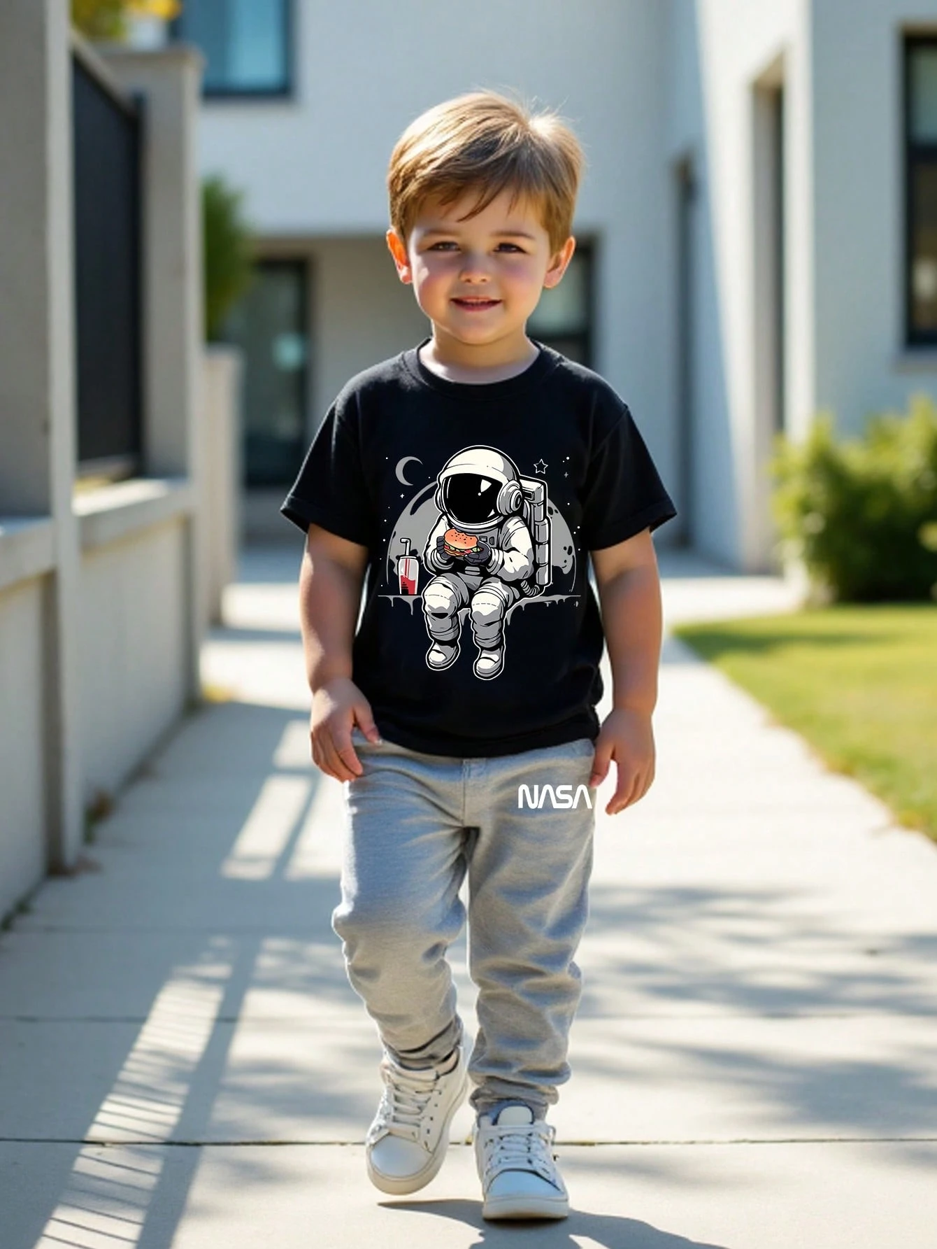 Alien Print Short Sleeve Shirt and Long Pants Set