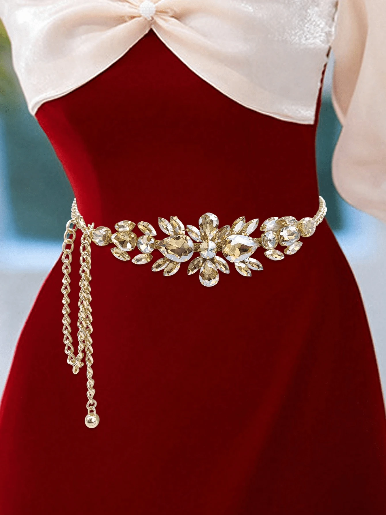 Women's Rhinestone Inlaid Chain Waist Belt
