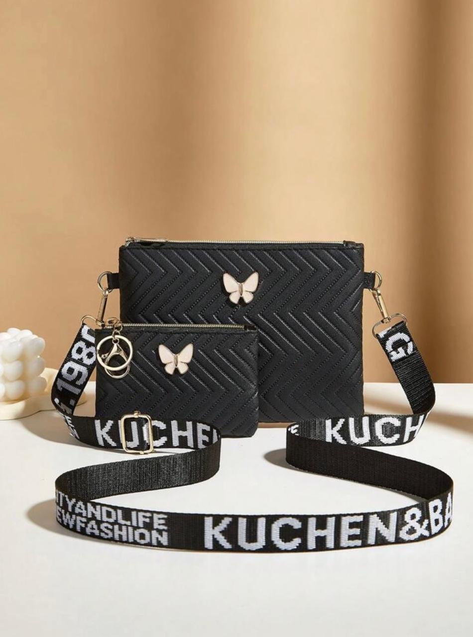 2pcs Embossed Butterfly Crossbody Shoulder Bag And Coin PurseLarge Capacity