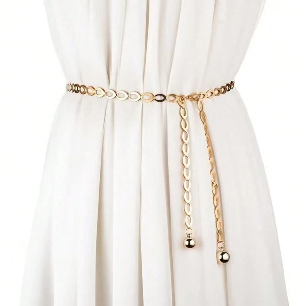 Elegant metal chain waistband for women, versatile decorative waist belt