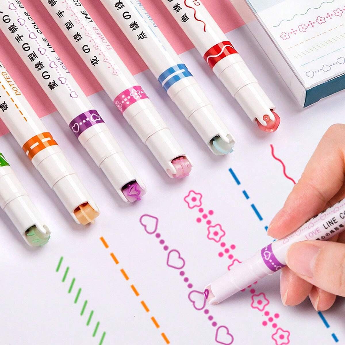 3 double-ended wavy pens