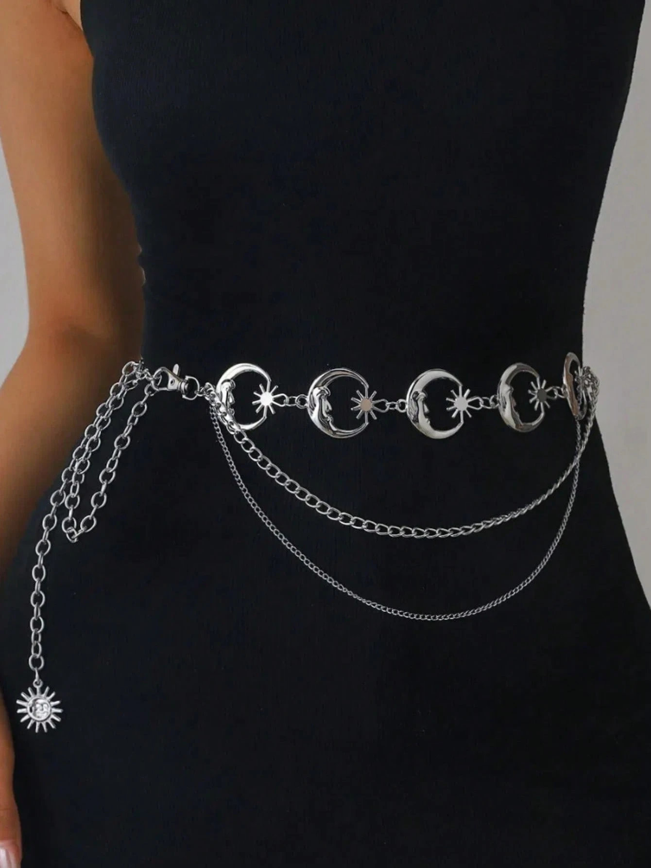 Women's Multi-Layer Moon Pendant Punk Style Waist Chain