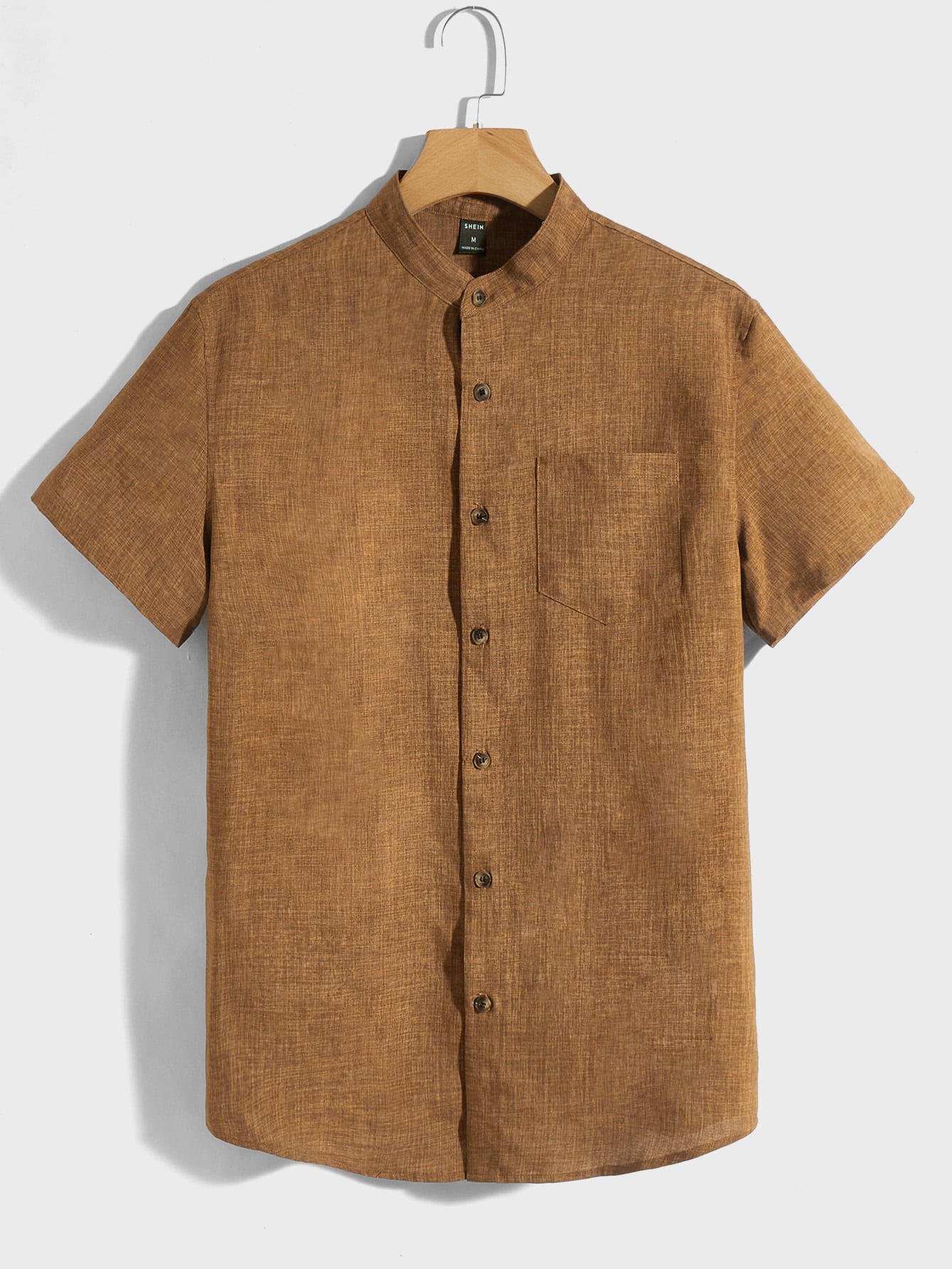 HIMLAND Men's Plain Patchwork Casual Shirt