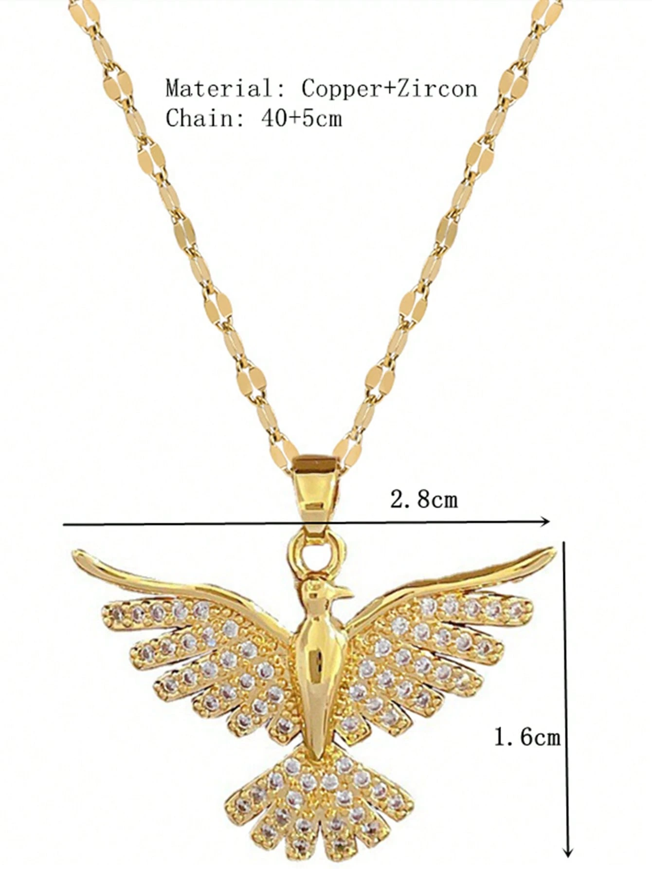 1pc Copper & Cubic Zirconia Phoenix Pendant Stainless Steel Necklace Jewelry Suitable For Women's Daily Wear