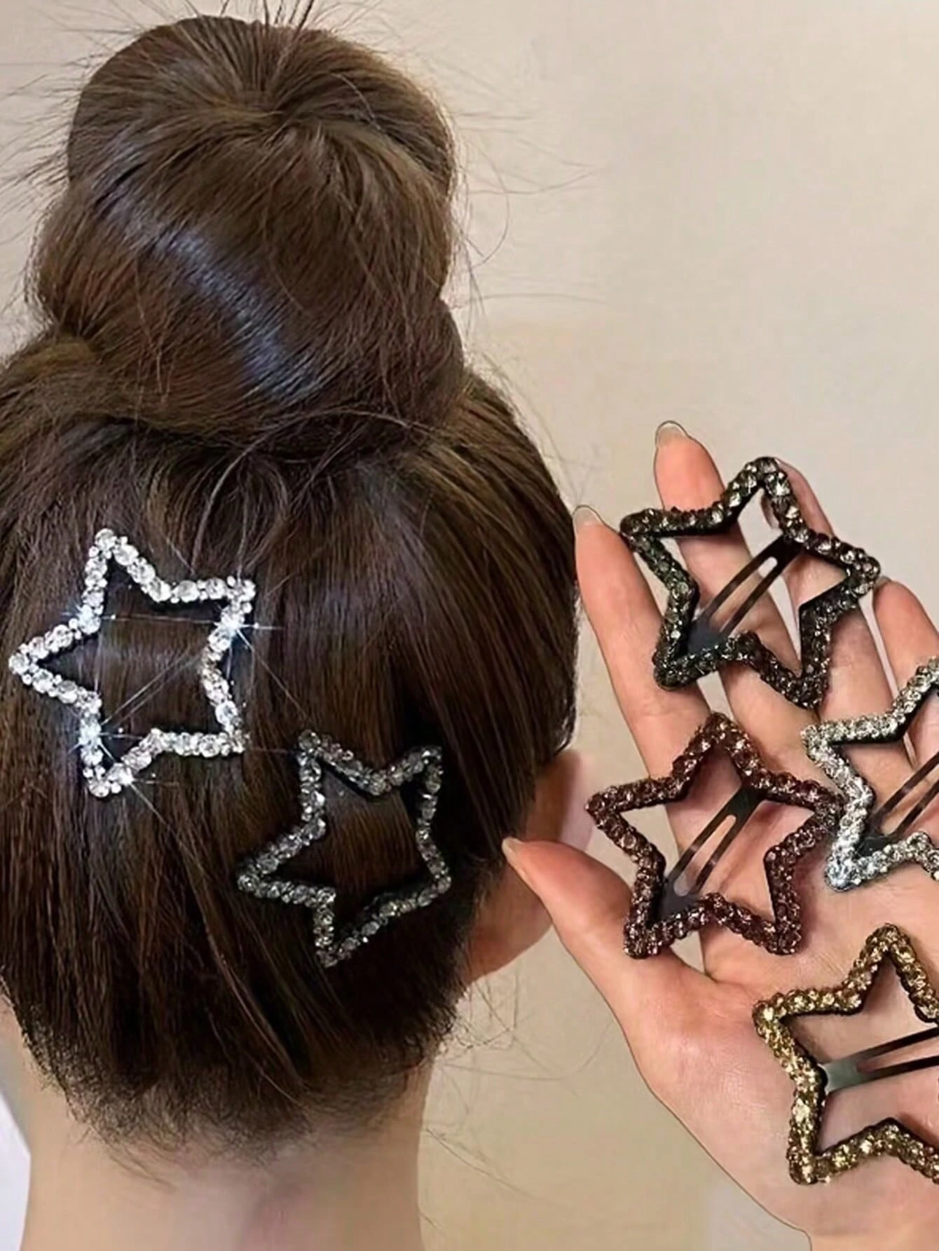 4-piece crystal star hair clip set