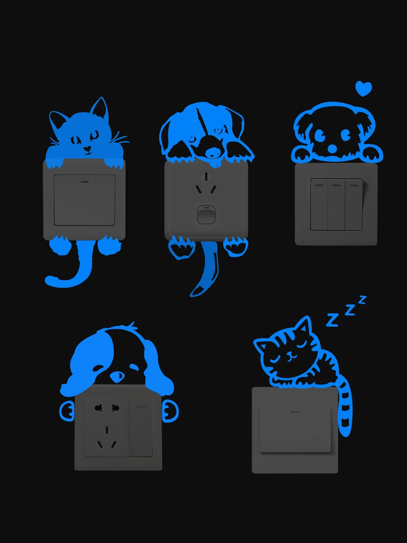 5 glow-in-the-dark animal-shaped stickers
